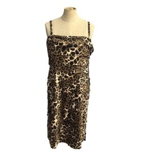 Y2K Women 12 Slip Dress Animal Print Leopard Strapy Tiered Satin Festival Exotic